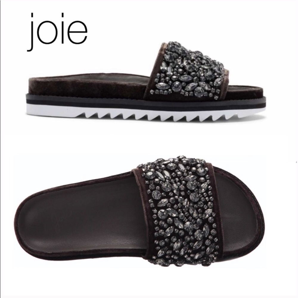 JOIE Crystal Embellished Black Gray Slide Sandal